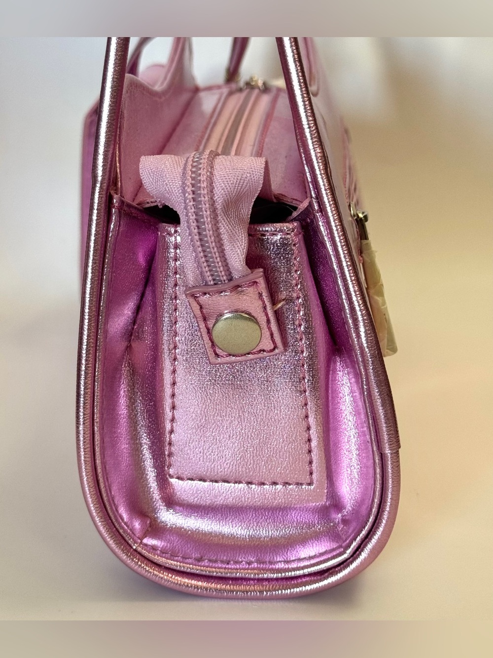 Metallic Pink Mini Shoulder Bag Y2K Baguette Purse w Matching Pouch - Picture 5 of 8